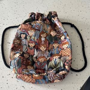 Vintage Children All Around the World Tapestry Drawstring Backpack Handmade Bag